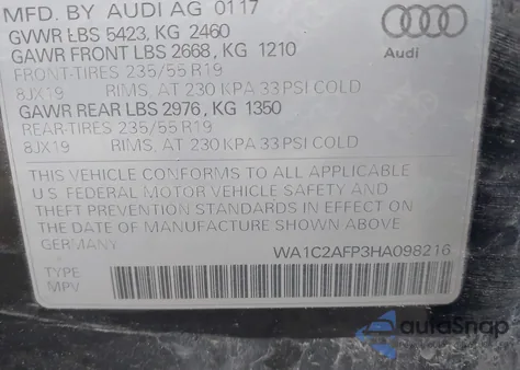 2017 Audi Q5 2.0T Premium z USA, uszkodzony, nr VIN WA1C2AFP3HA098216